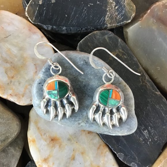 Sterling Silver Vintage Drop Navajo Earrings - Picture 2 of 9